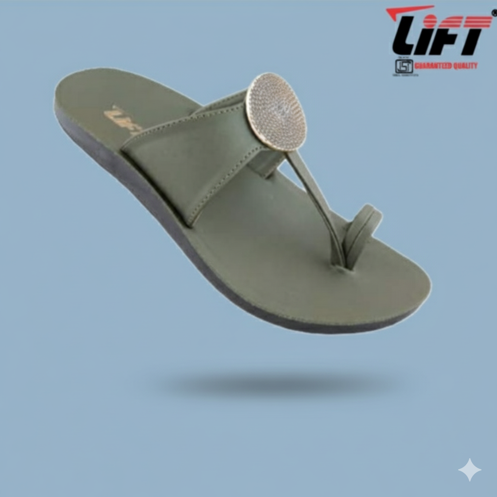 Lift Women’s Green Toe-Ring Sandal with Stylish Round Stud Desig