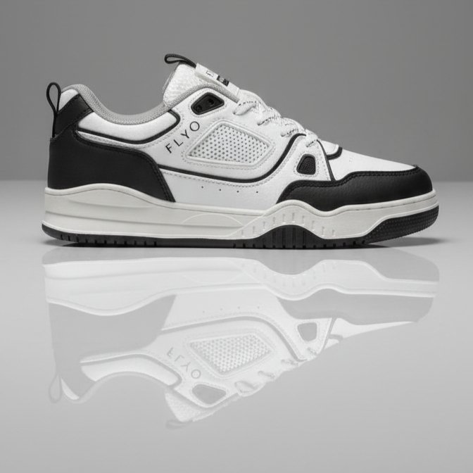 Lakhani FLYO Men’s White & Black Premium Sneakers – Bold Style, Everyday Comfort