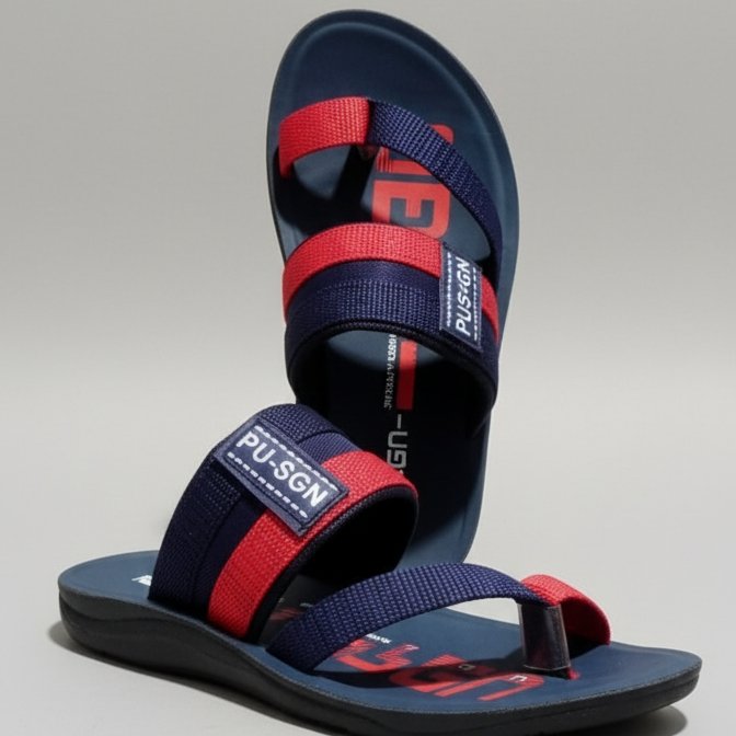 Men’s PU Stylish Comfort Slippers | Dual Color Red & Navy Casual Flip-Flops | Lightweight & Durable Daily Wear Chappal for Men - Image 3