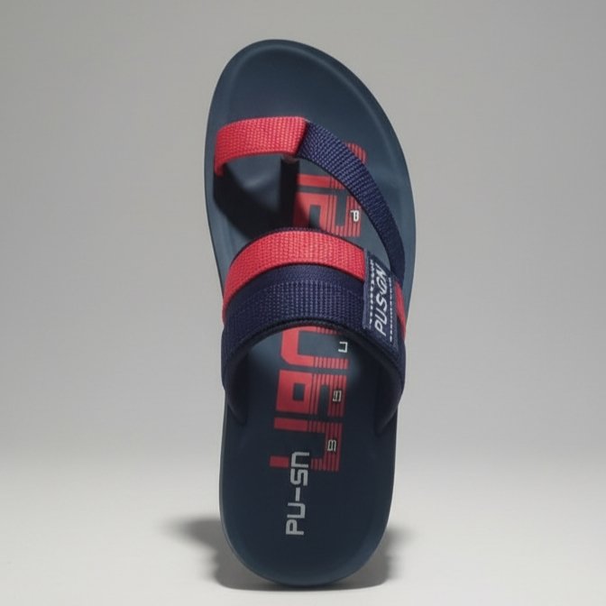 Men’s PU Stylish Comfort Slippers | Dual Color Red & Navy Casual Flip-Flops | Lightweight & Durable Daily Wear Chappal for Men