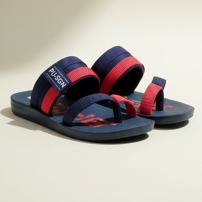 Men’s PU Stylish Comfort Slippers | Dual Color Red & Navy Casual Flip-Flops | Lightweight & Durable Daily Wear Chappal for Men - Image 2