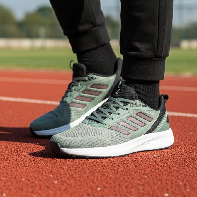 FLYO Men's Green & Black Lightweight Mesh Sports Running Shoes - Image 2