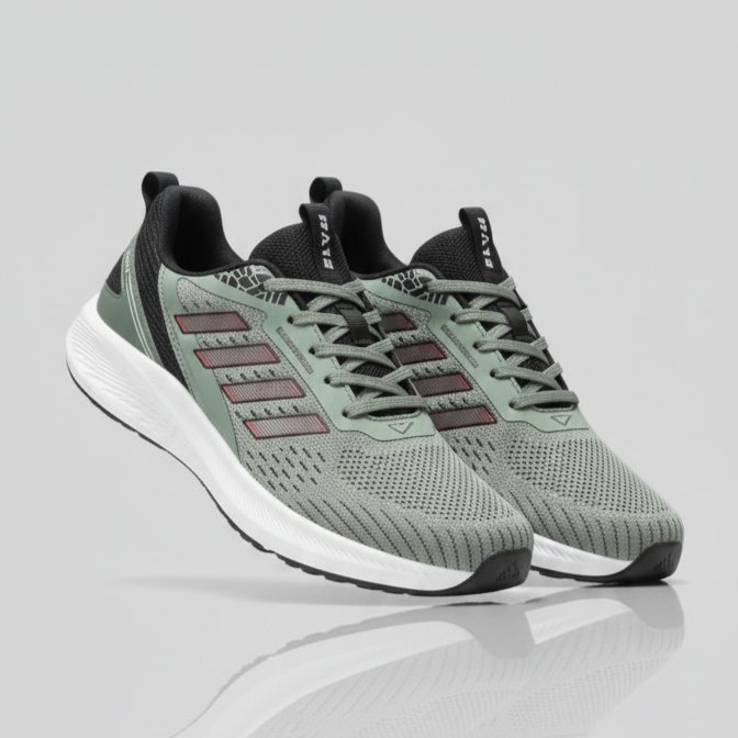 FLYO Men's Green & Black Lightweight Mesh Sports Running Shoes - Image 3