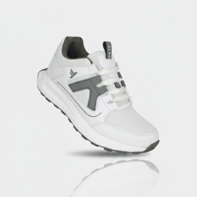 FLYO Men's White & Grey Stylish Mesh Casual Sports Shoes