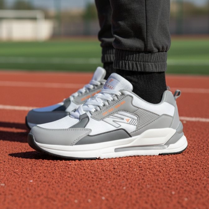 FLYO Men's White & Grey Premium Sports Running Shoes - Image 2