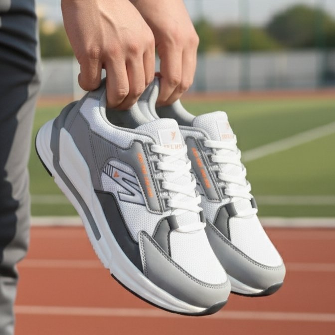 FLYO Men's White & Grey Premium Sports Running Shoes