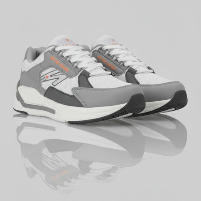 FLYO Men's White & Grey Premium Sports Running Shoes - Image 4