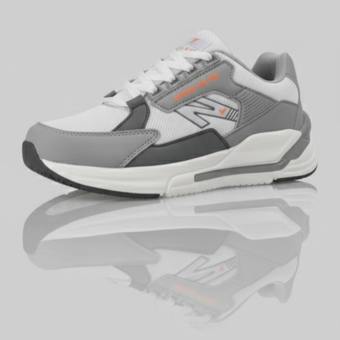 FLYO Men's White & Grey Premium Sports Running Shoes - Image 5