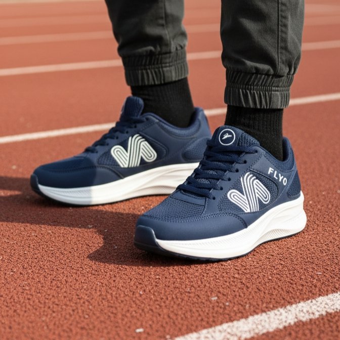 FLYO Men's Navy Blue Mesh Lightweight Sports Running Shoes - Image 5