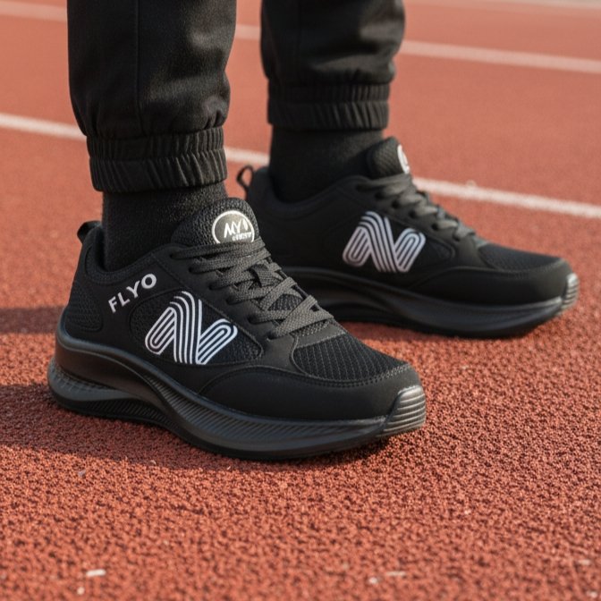 FLYO Men's Black Mesh Comfort Running & Walking Shoes - Image 2