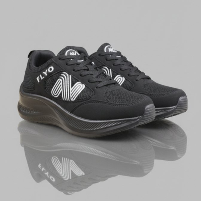 FLYO Men's Black Mesh Comfort Running & Walking Shoes - Image 3