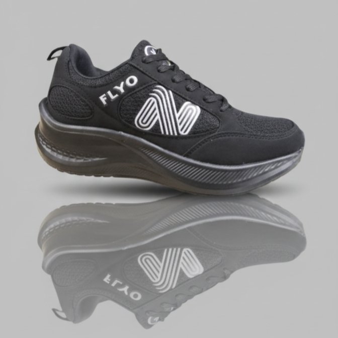 FLYO Men's Black Mesh Comfort Running & Walking Shoes