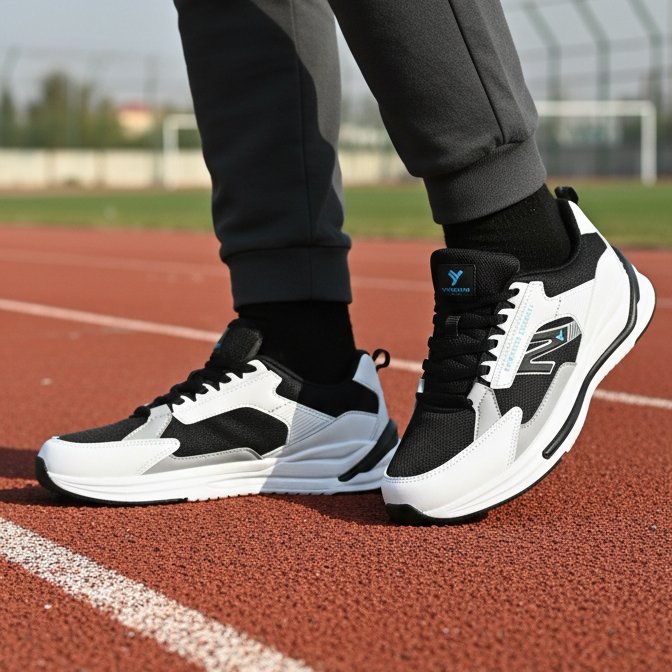 FLYO Men's White & Black Premium Sports Running Shoes - Image 2