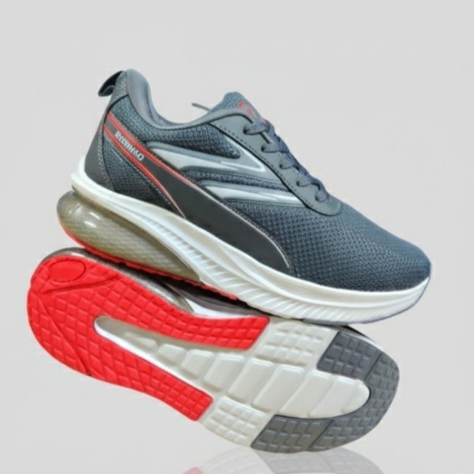 FLYO Men's Grey Mesh Air-Cushion Sports Running Shoes