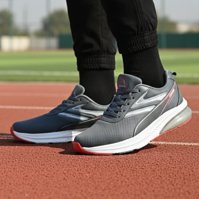 FLYO Men's Grey Mesh Air-Cushion Sports Running Shoes - Image 5