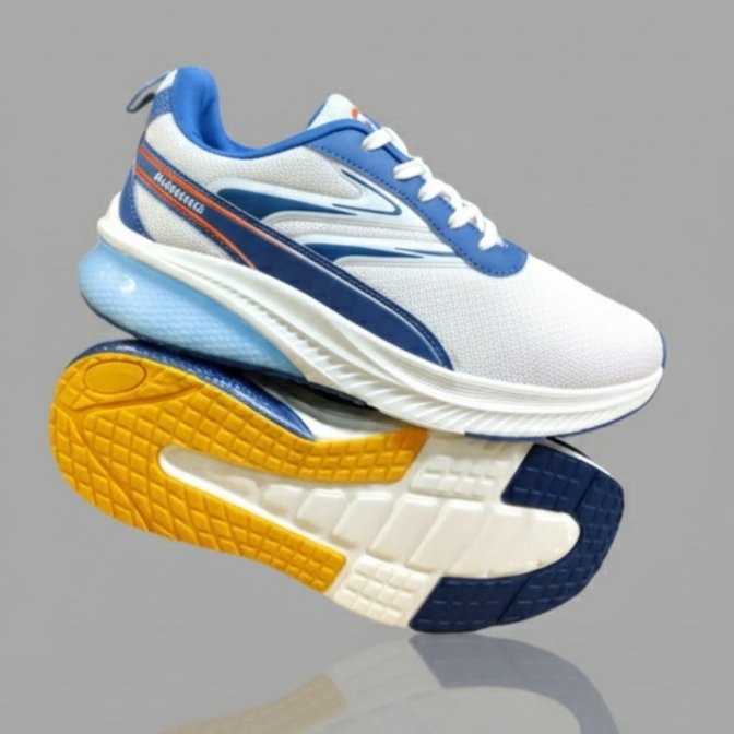 FLYO Men's White & Blue Air-Cushion Lightweight Sports Shoes