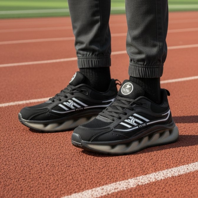 FLYO Men's Black Premium Air-Sole Sports Running Shoes - Image 2