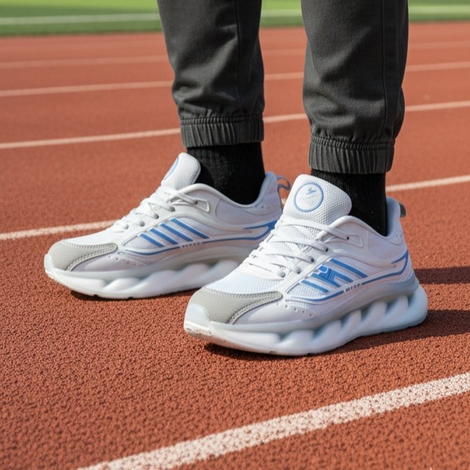 FLYO Men's White & Sky Blue Air-Sole Premium Sports Shoes - Image 2