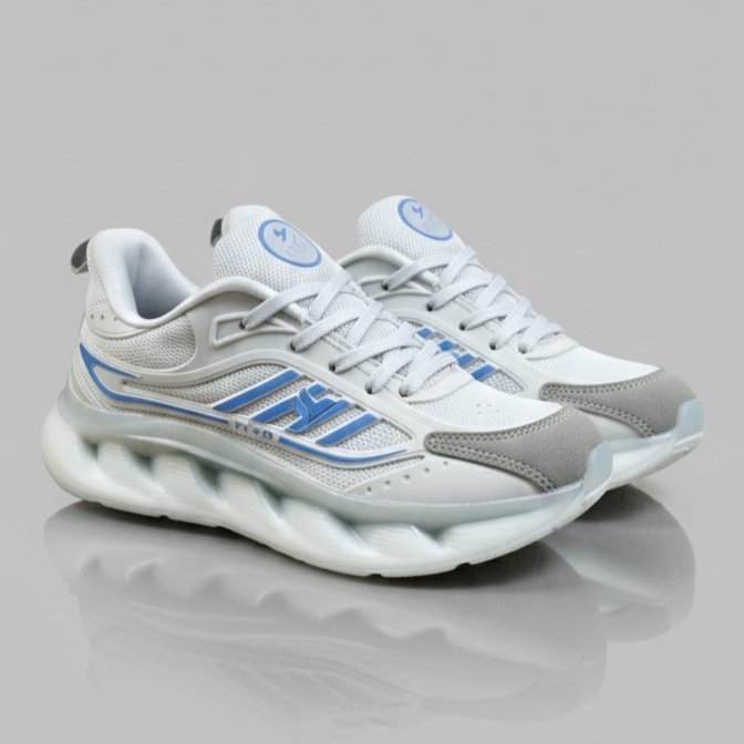 FLYO Men's White & Sky Blue Air-Sole Premium Sports Shoes