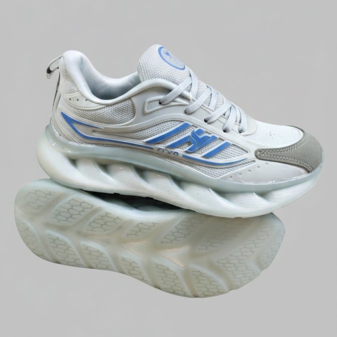 FLYO Men's White & Sky Blue Air-Sole Premium Sports Shoes - Image 4