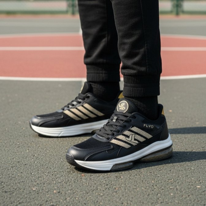 FLYO Men's Black & Gold Air-Cushion Premium Sports Shoes - Image 2