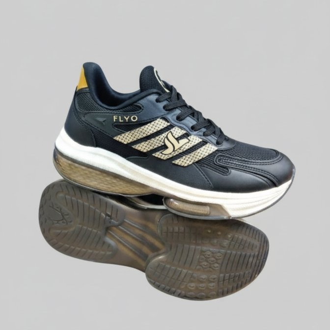 FLYO Men's Black & Gold Air-Cushion Premium Sports Shoes