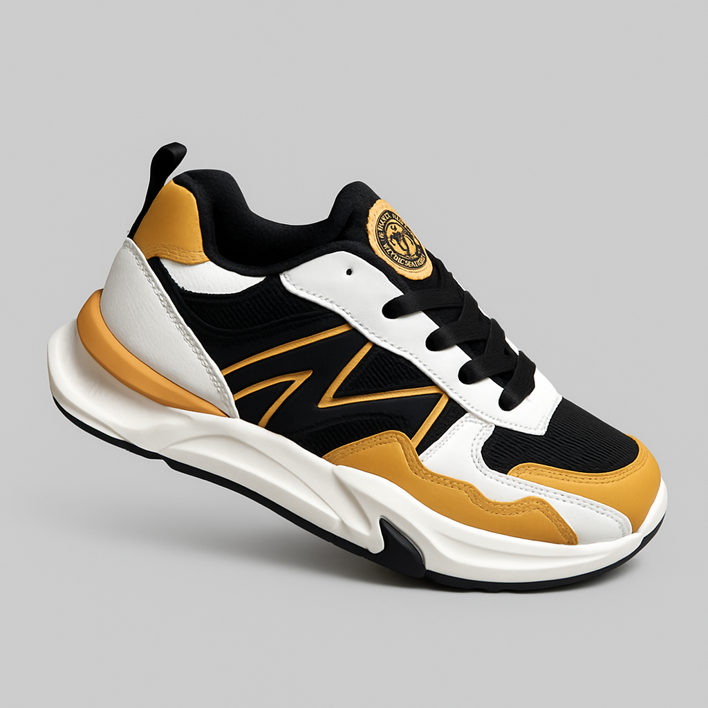 FLYO Men’s Stylish Black-White-Yellow Chunky Sports Sneakers